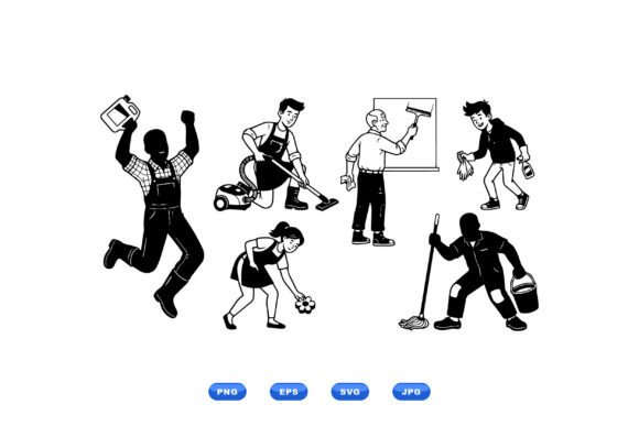 Retro Cleaning Worker Clipart Review