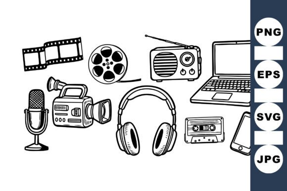 Retro Media Equipment Clipart Set