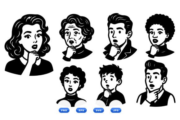 Retro Thinking Faces Clipart