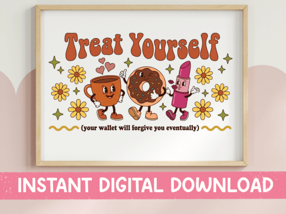 Treat Yourself Retro Mascot Coffee Donut